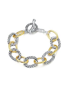Womens Two Tone Bracelet Twisted Cable Link Chain Toggle Clasp 7.5 Inch